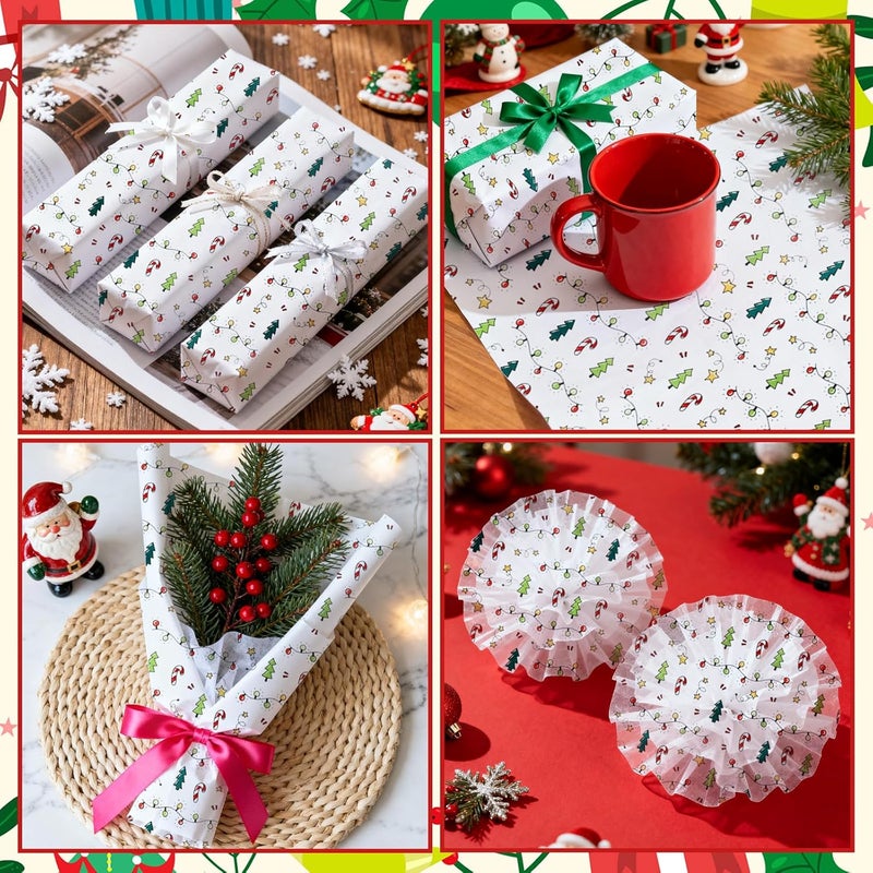 Ethanberg 120 Sheets Christmas Gift Wrapping Tissue Paper Bulk, Xmas Trees Lights Stars Candy Tissue Paper for Gift Bags, Decorative Art Papers for Winter Holiday New Year Christmas Party Decor, 20x14 Inches - Image 3
